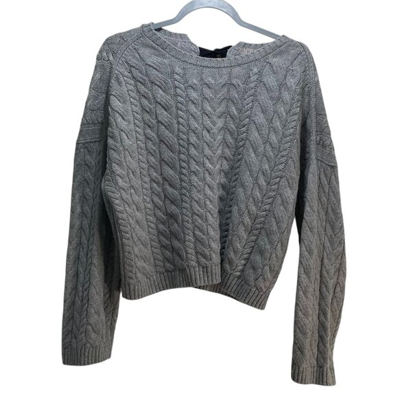 J Crew Wool Blend Chunky Knit Sweater Academia S Gray Back Tie Preppy Holiday - Picture 1 of 7